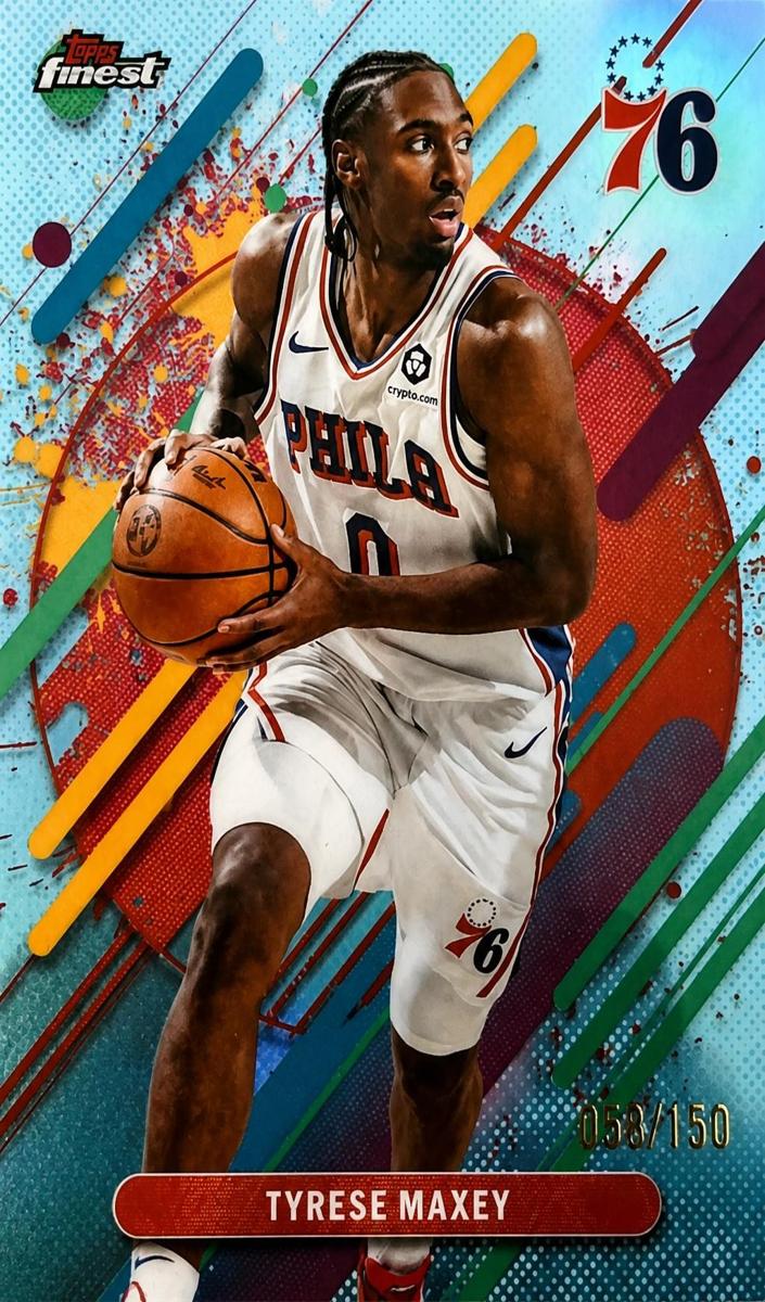 2025 Topps Finest Basketball Sky Blue Refractor Tyrese Maxey #229