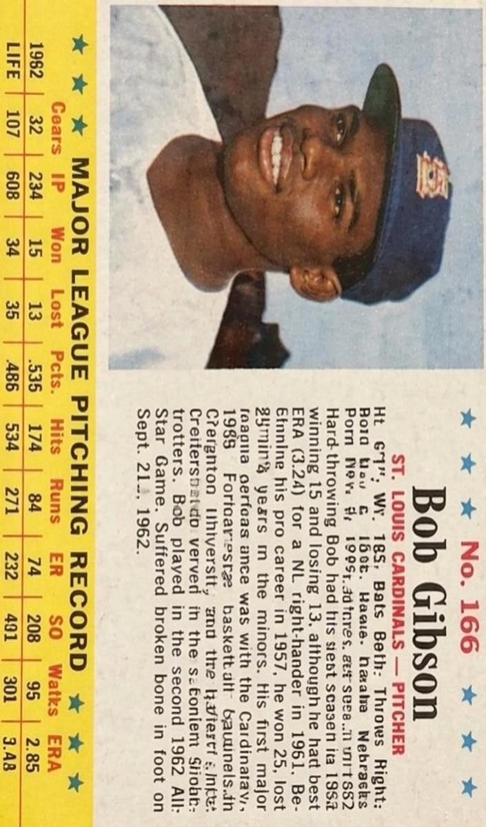 1963 Post Cereal Baseball Bob Gibson #166