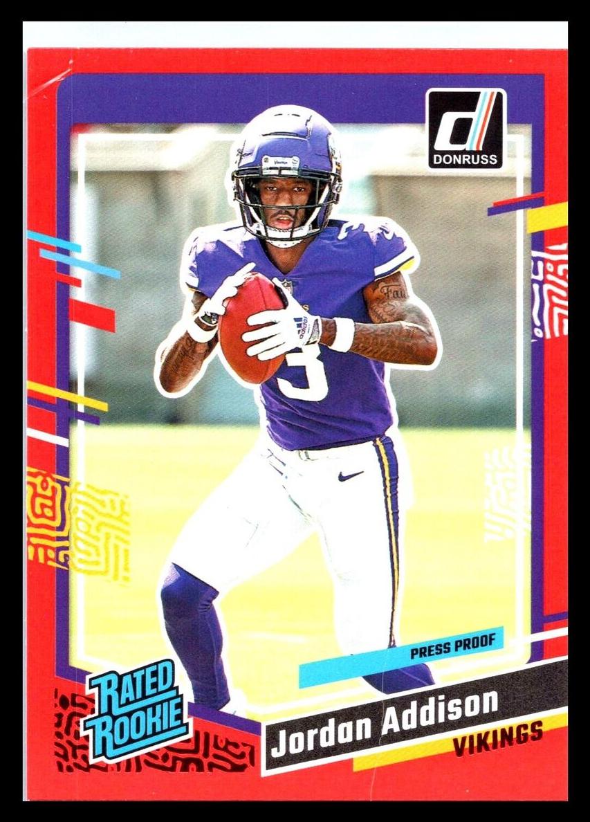 2023 Panini Donruss Football Press Proof Red Jordan Addison #368 PSA 8