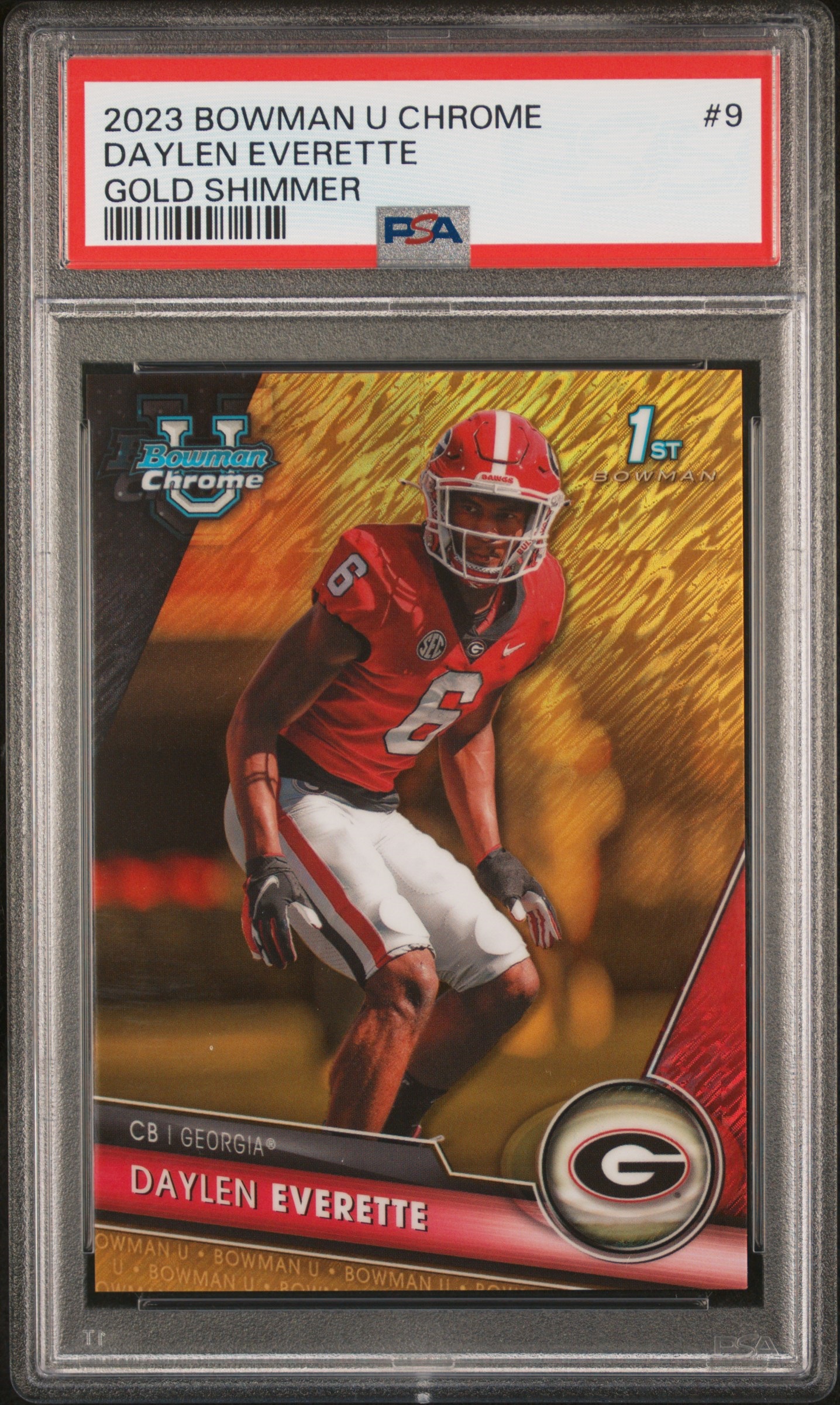 2023 Bowman Chrome University Football Gold Shimmer Daylen Everette #9 PSA 8.5
