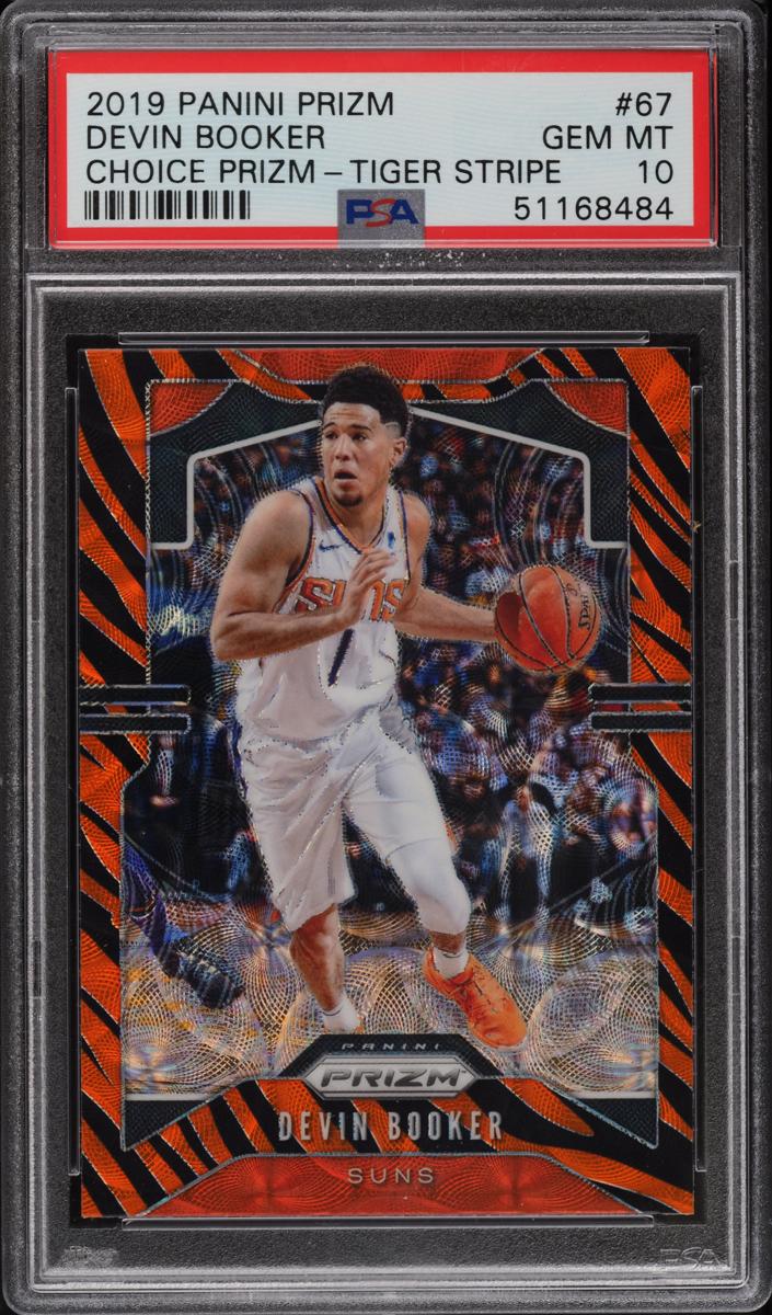 2019 Panini Prizm Basketball Choice Tiger Stripe Devin Booker #67 PSA 9