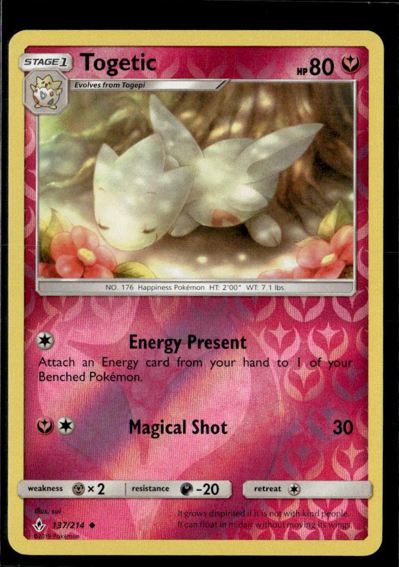 2019 Pokemon Sun & Moon Unbroken Bonds Reverse Holo Togetic #137