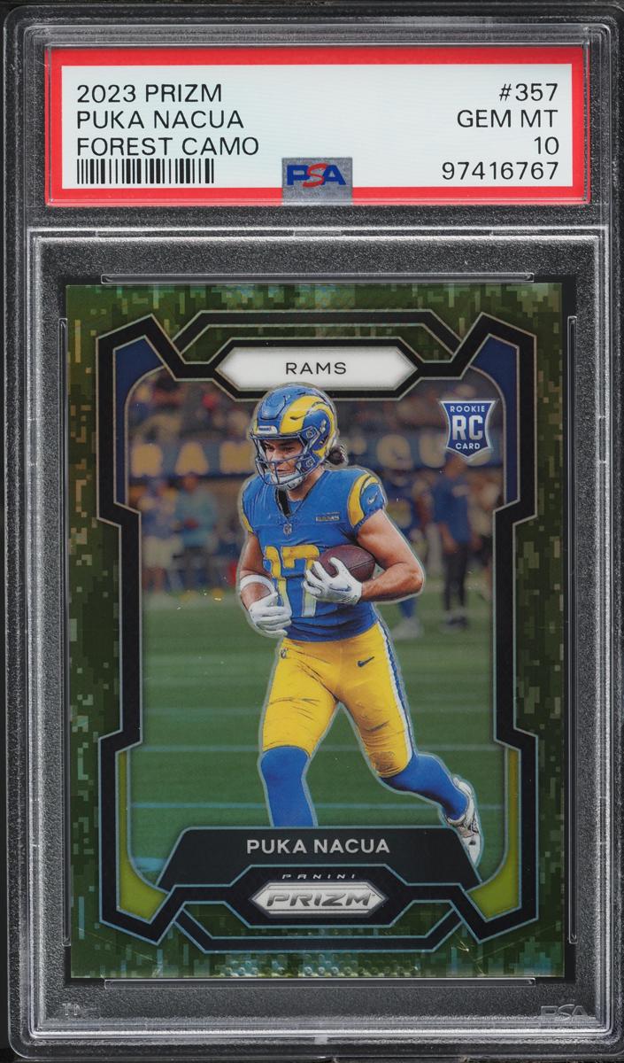 2023 Panini Prizm Football Forest Camo Puka Nacua #357 PSA 9