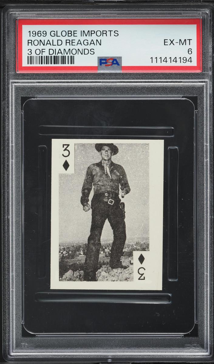 1969 Globe Imports Playing Cards Baseball 3 of Diamonds Ronald Reagan #NNO PSA 9
