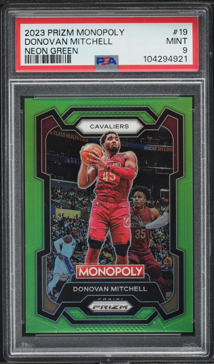2023 Panini Prizm Monopoly Basketball Neon Green Donovan Mitchell #19 PSA 9