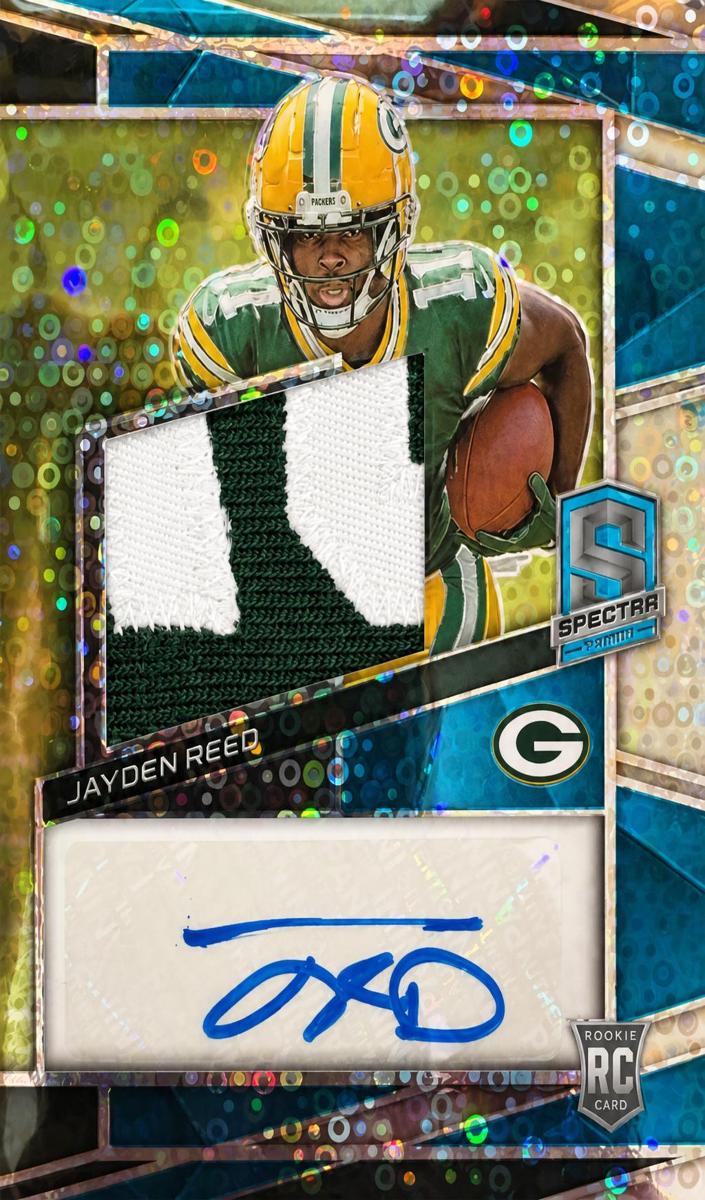 2023 Panini Spectra Football Neon Blue Jayden Reed #218 PSA 8.5