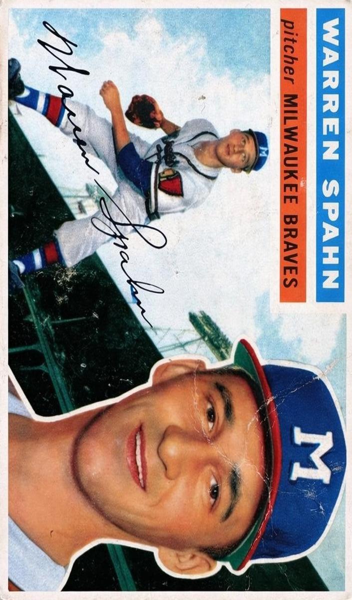 1956 Topps Baseball Gray Back Warren Spahn #10 PSA 7