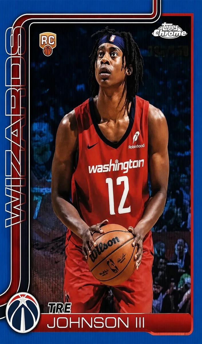 2025 Topps Chrome Basketball Blue Wave Refractor Tre Johnson III #256 PSA 9