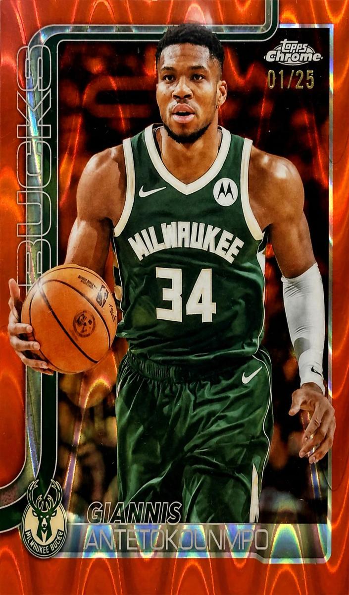 2025 Topps Chrome Basketball RayWave Orange Refractor Giannis Antetokounmpo #137