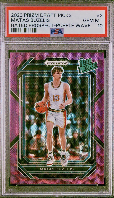 2023 Panini Prizm Draft Picks Basketball Purple Wave Matas Buzelis #3 PSA 8.5