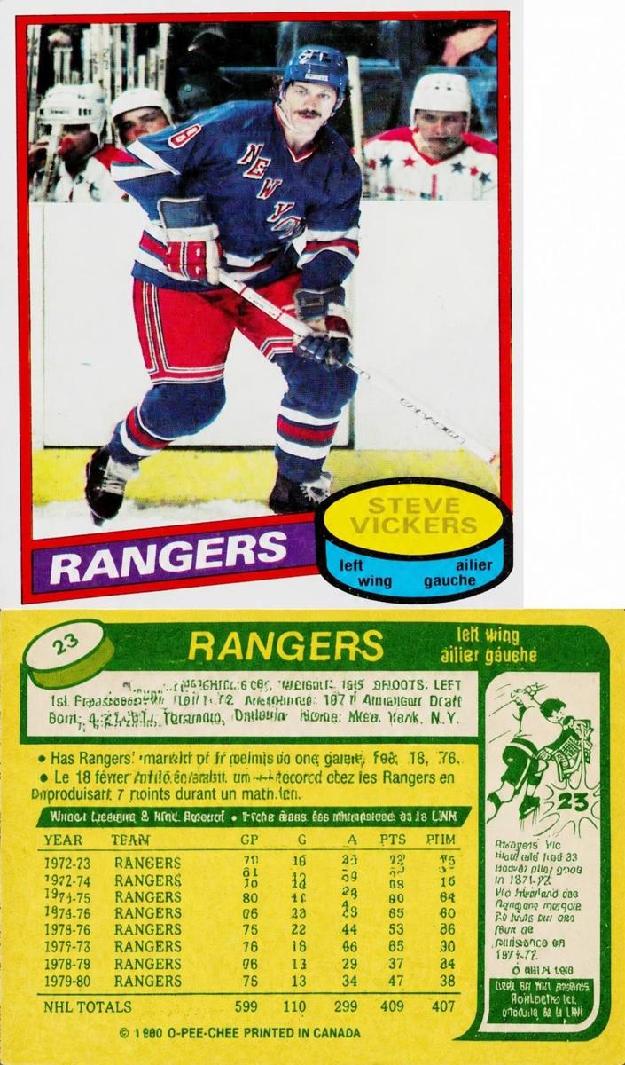 1980 O-Pee-Chee Hockey Steve Vickers #23 PSA 9