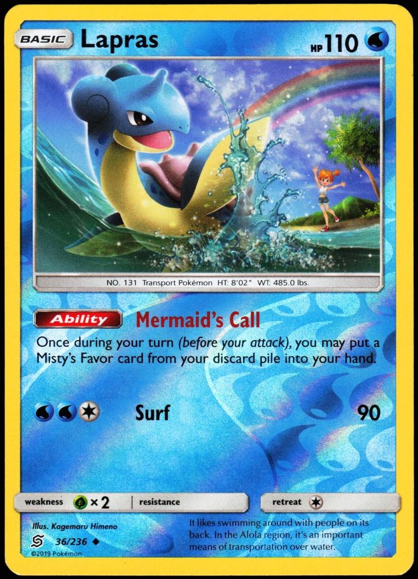 2019 Pokemon Sun & Moon Unified Minds Reverse Holo Lapras #36