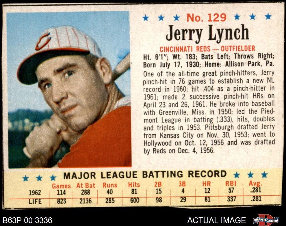 1963 Post Cereal Baseball Jerry Lynch #129 PSA 7.5