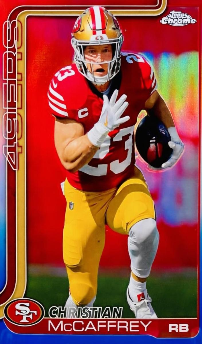 2025 Topps Chrome Football Red White and Blue Refractor Christian McCaffrey #263