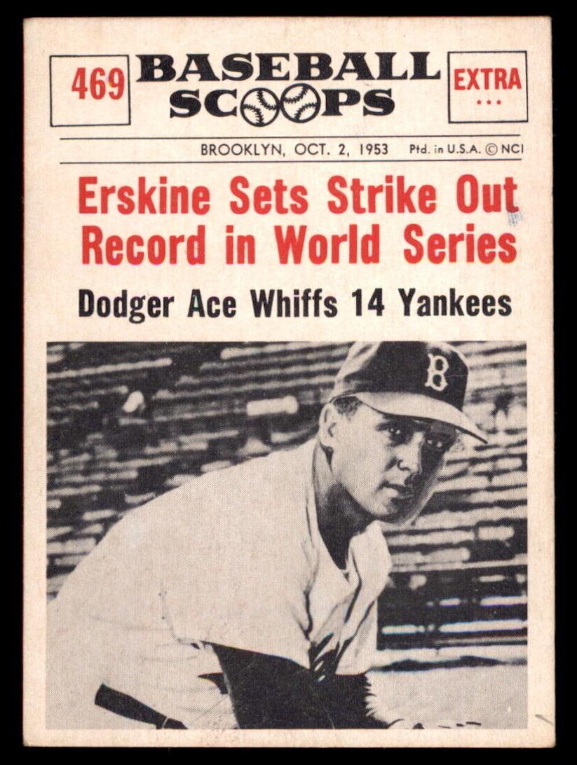 1961 NU-Card Scoops Baseball Carl Erskine #469 PSA 8