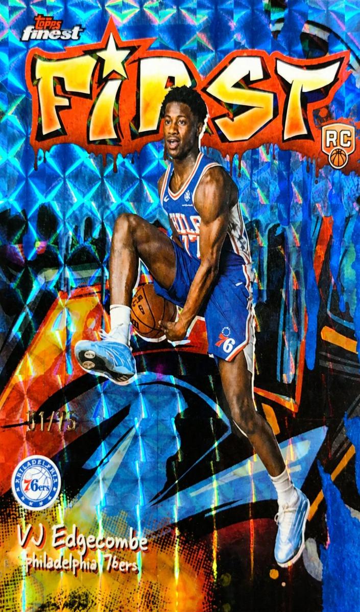 2025 Topps Finest Basketball Blue Geometric Refractor VJ Edgecombe #F-3 PSA 10