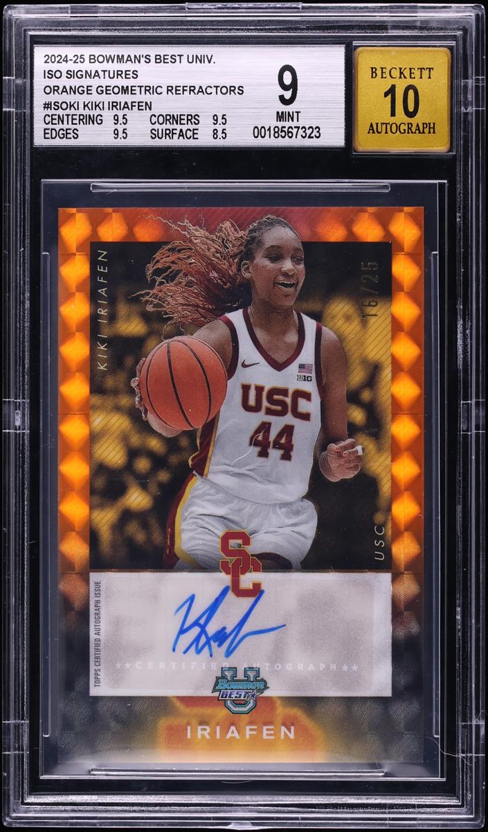 2024 Bowman Best University Basketball Orange Geometric Refractor Kiki Iriafen #ISO-KI BGS 9