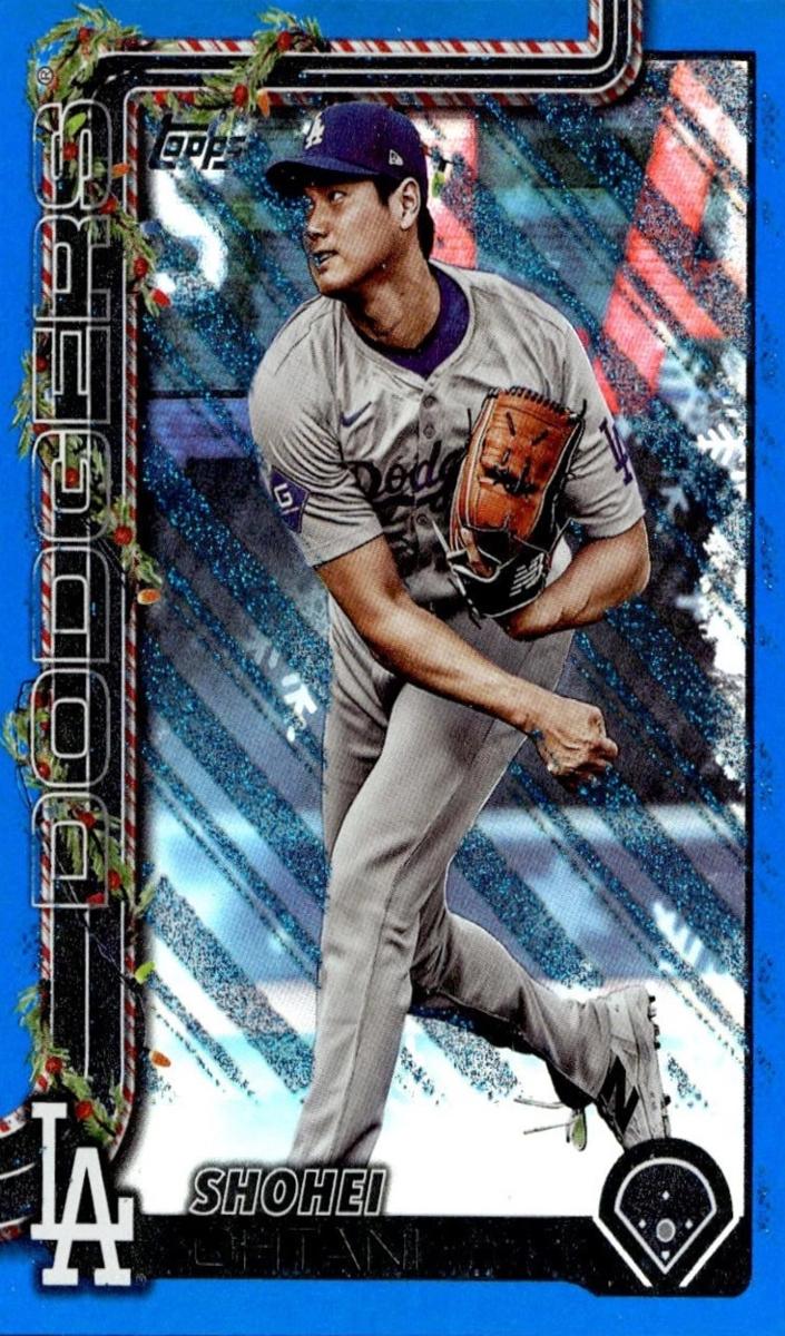 2025 Topps Holiday Baseball Blue Metallic Glitter Holiday Shohei Ohtani #H1