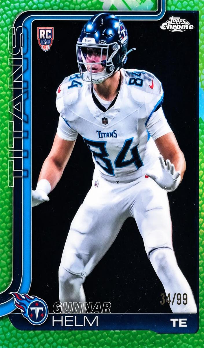 2025 Topps Chrome Football Football Leather Green Refractor Gunnar Helm #305