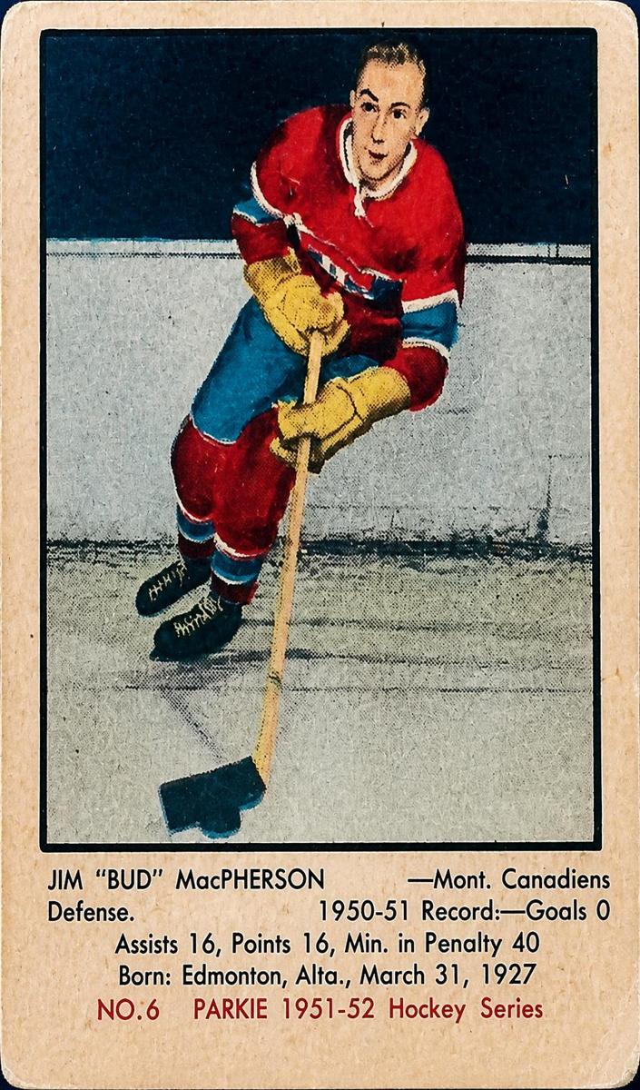 1951 Parkhurst Hockey Bud Macpherson #6 PSA 8
