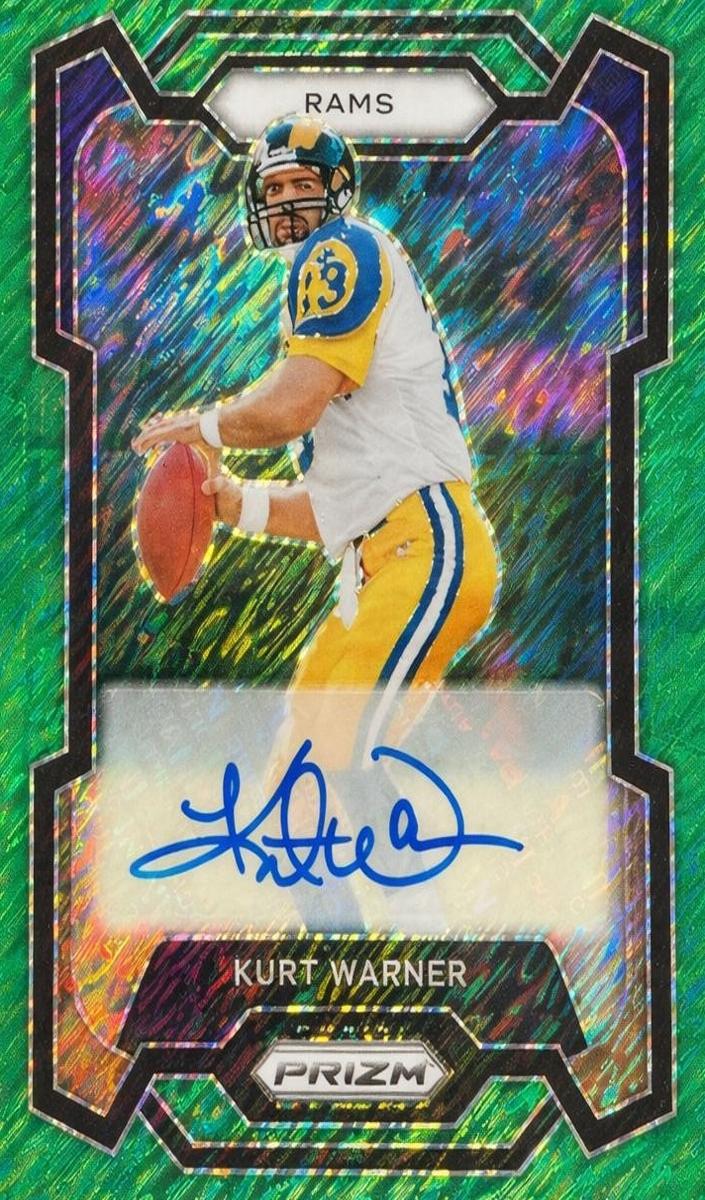 2023 Panini Prizm Football Green Shimmer Kurt Warner #166
