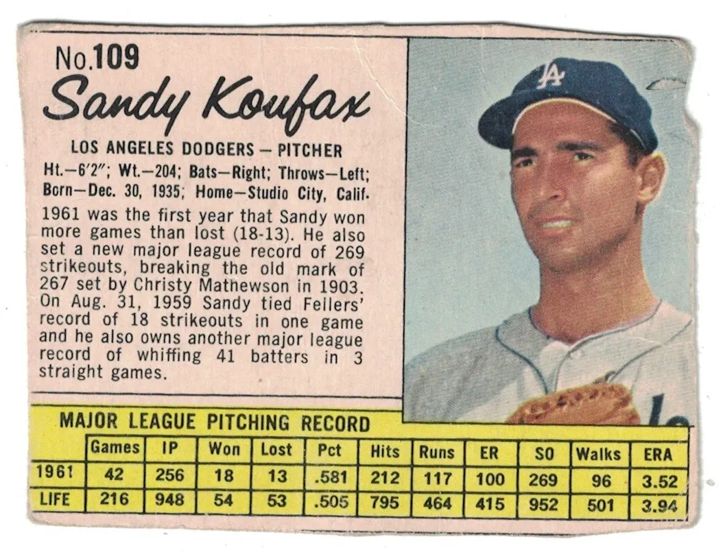 1962 Jell-O Baseball Sandy Koufax #109