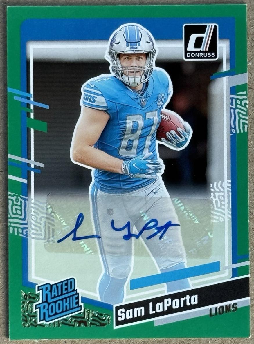 2023 Panini Donruss Football Green Sam LaPorta #332 PSA 8
