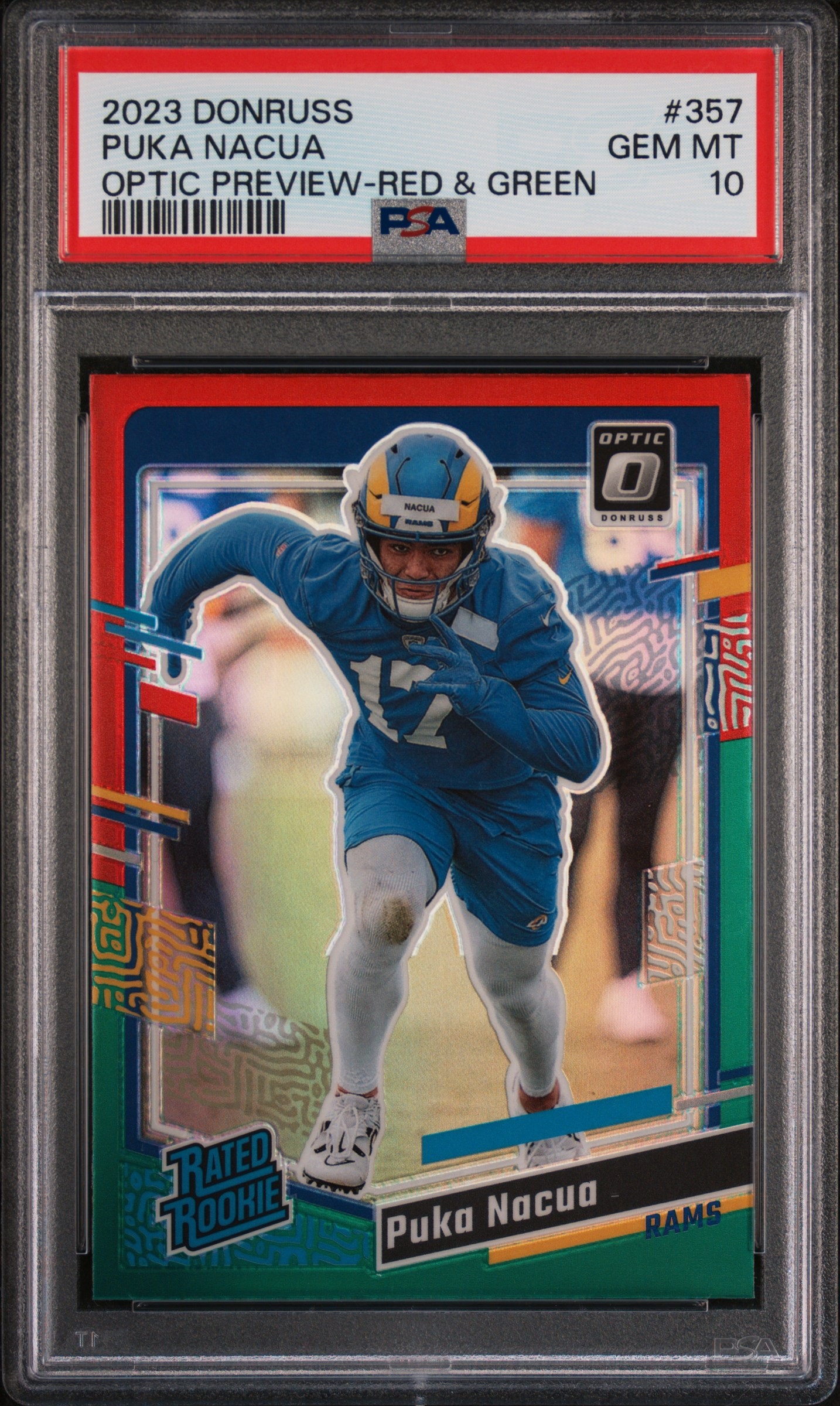 2023 Panini Donruss Football Red Green Puka Nacua #357 PSA 10