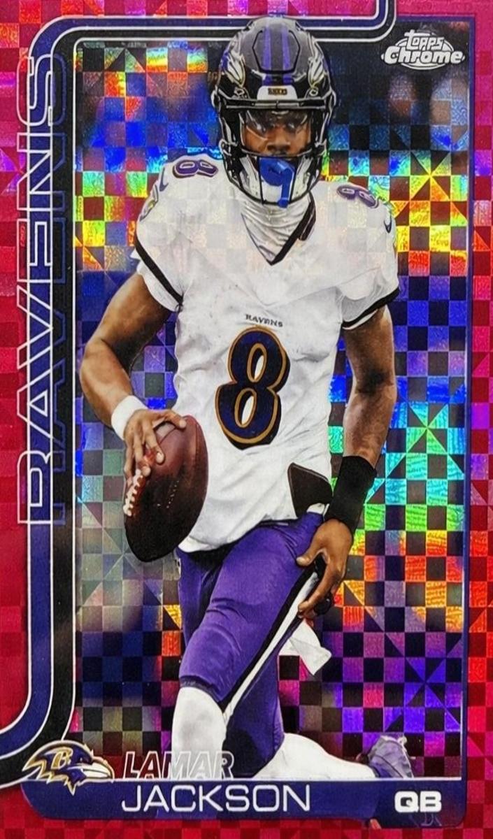 2025 Topps Chrome Football Hot Pink X-Fractor Lamar Jackson #24