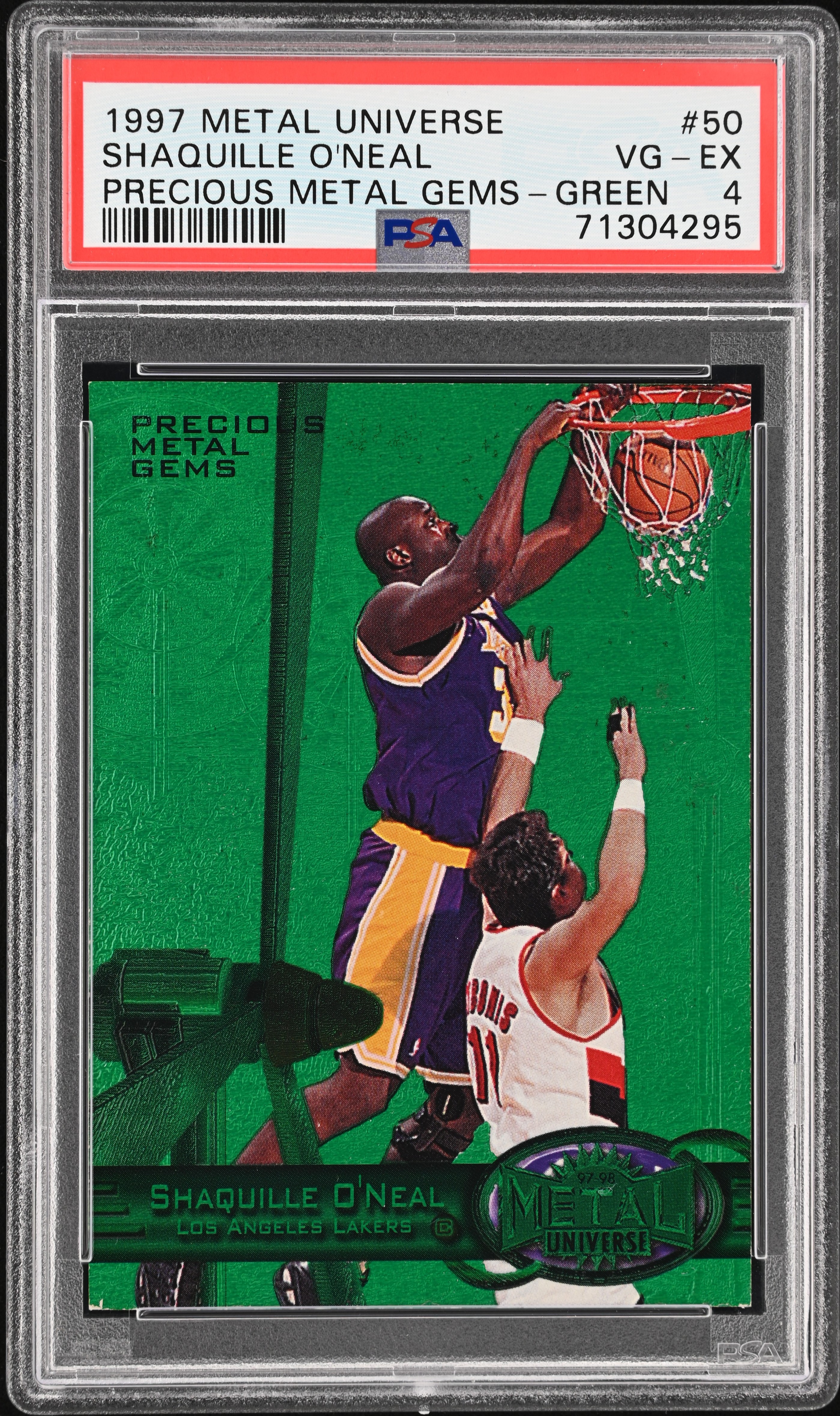 1997 Metal Universe Basketball Green Shaquille O'Neal #50 PSA 4