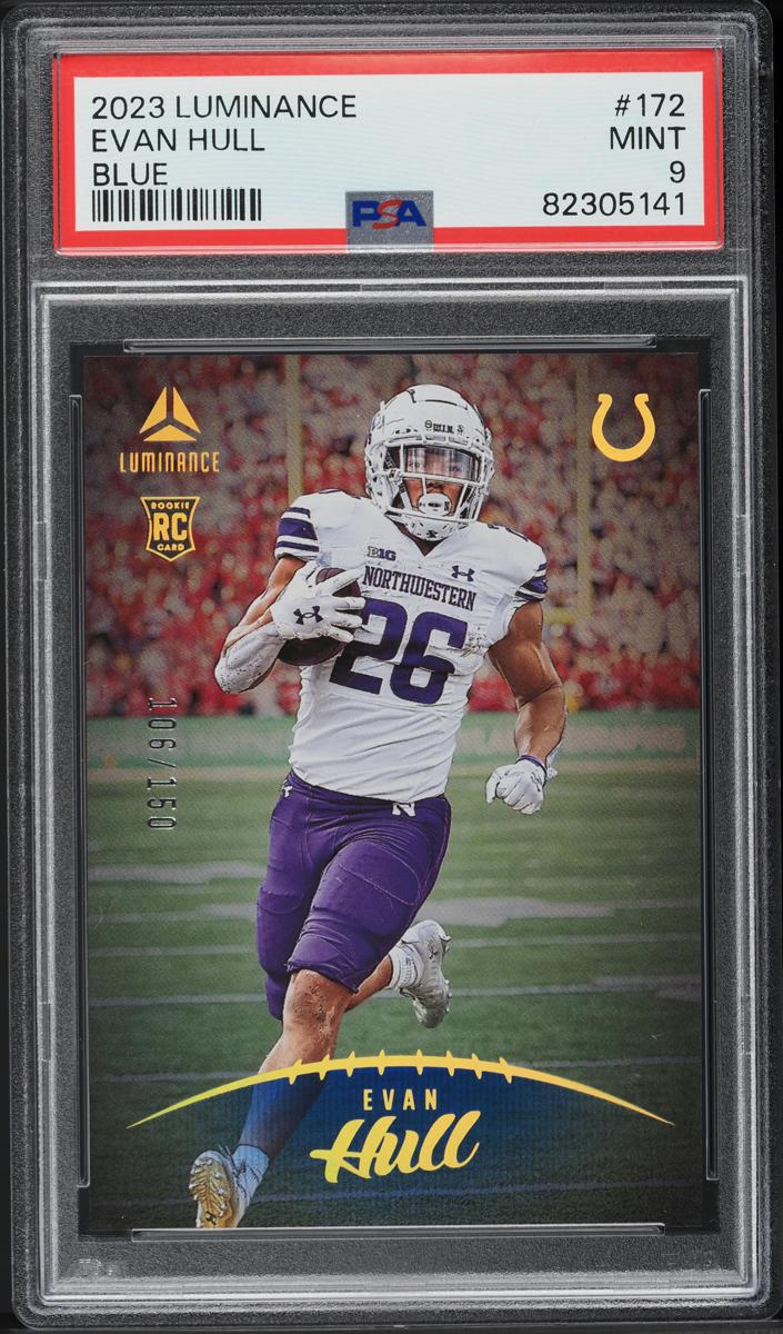 2023 Panini Luminance Football Blue Evan Hull #172 PSA 9