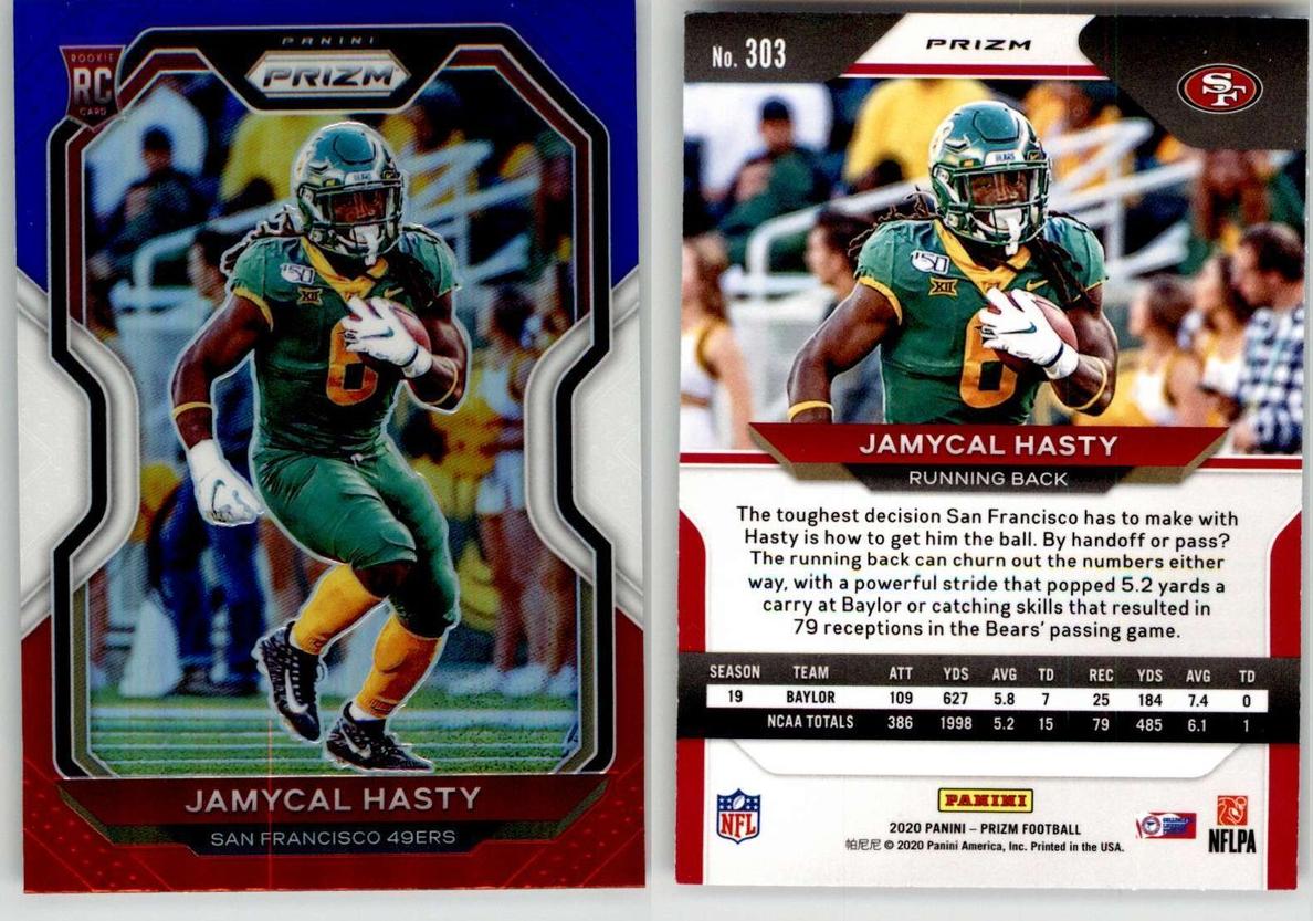 2020 Panini Prizm Football Red White and Blue Prizm Jamycal Hasty #303
