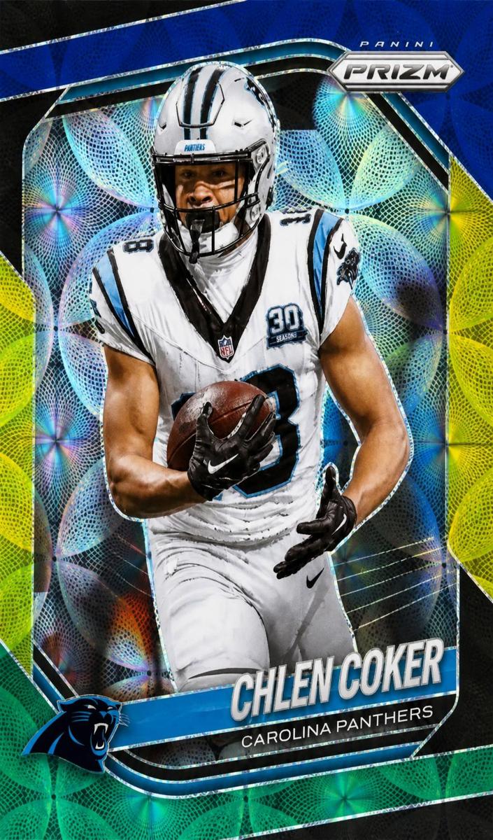 2025 Panini Prizm Football Choice Blue Yellow and Green Jalen Coker #55