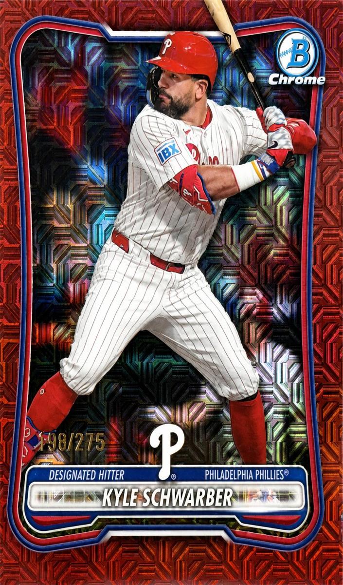 2026 Bowman Mega Box Baseball Burgundy Mojo Refractor Kyle Schwarber #20