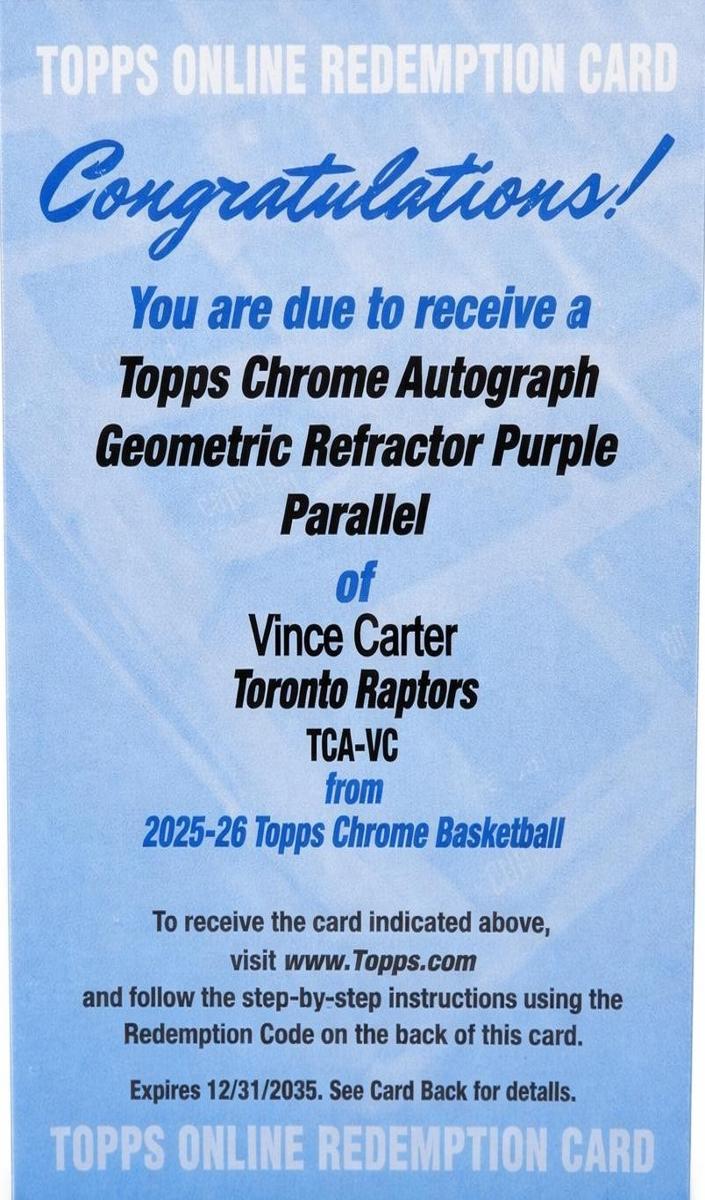 2025 Topps Chrome Basketball Geometric Purple Refractor Vince Carter #TCA-VC