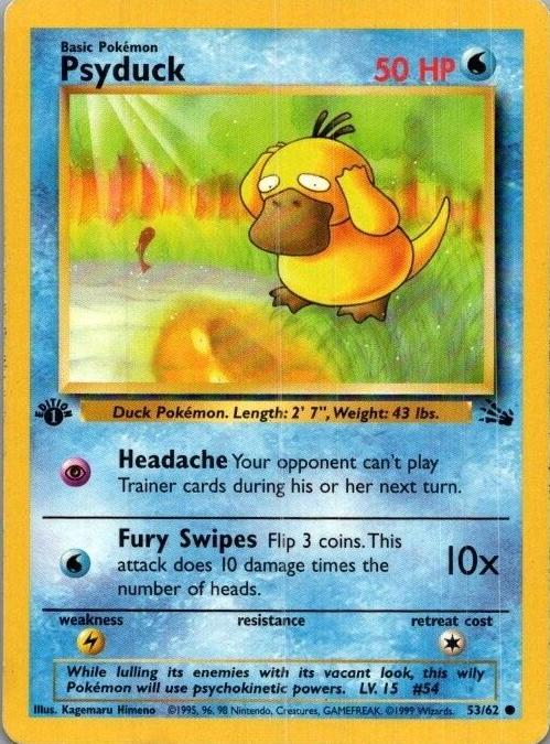1999 Pokemon Fossil 1st Edition Psyduck #53 RAW Ungraded