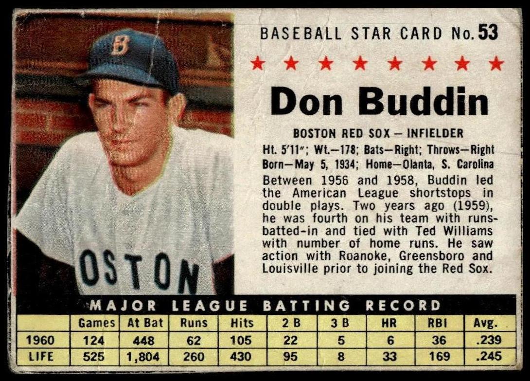 1961 Post Cereal Baseball Don Buddin #53 PSA 6