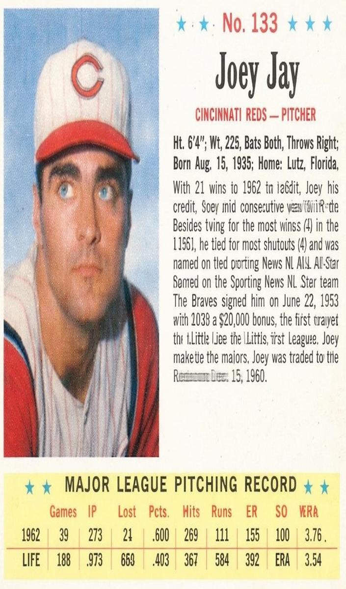 1963 Post Cereal Baseball Joey Jay #133