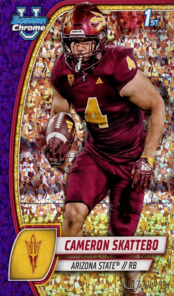 2024 Bowman Chrome University Football Purple Mini Diamond Refractor Cameron Skattebo #37