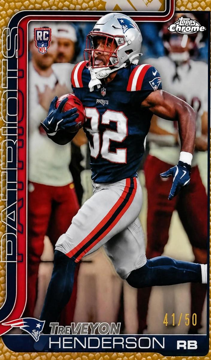 2025 Topps Chrome Football Football Leather Gold Refractor TreVeyon Henderson #328