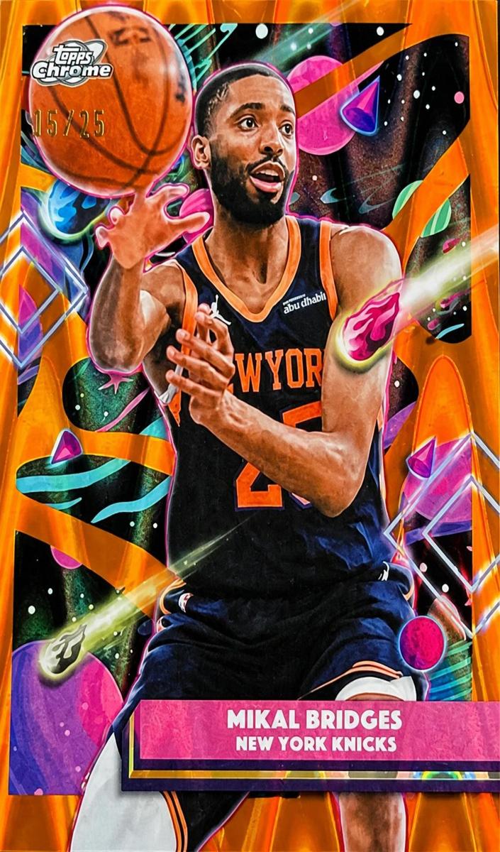 2025 Topps Cosmic Chrome Basketball Orange Galactic Refractor Mikal Bridges #80