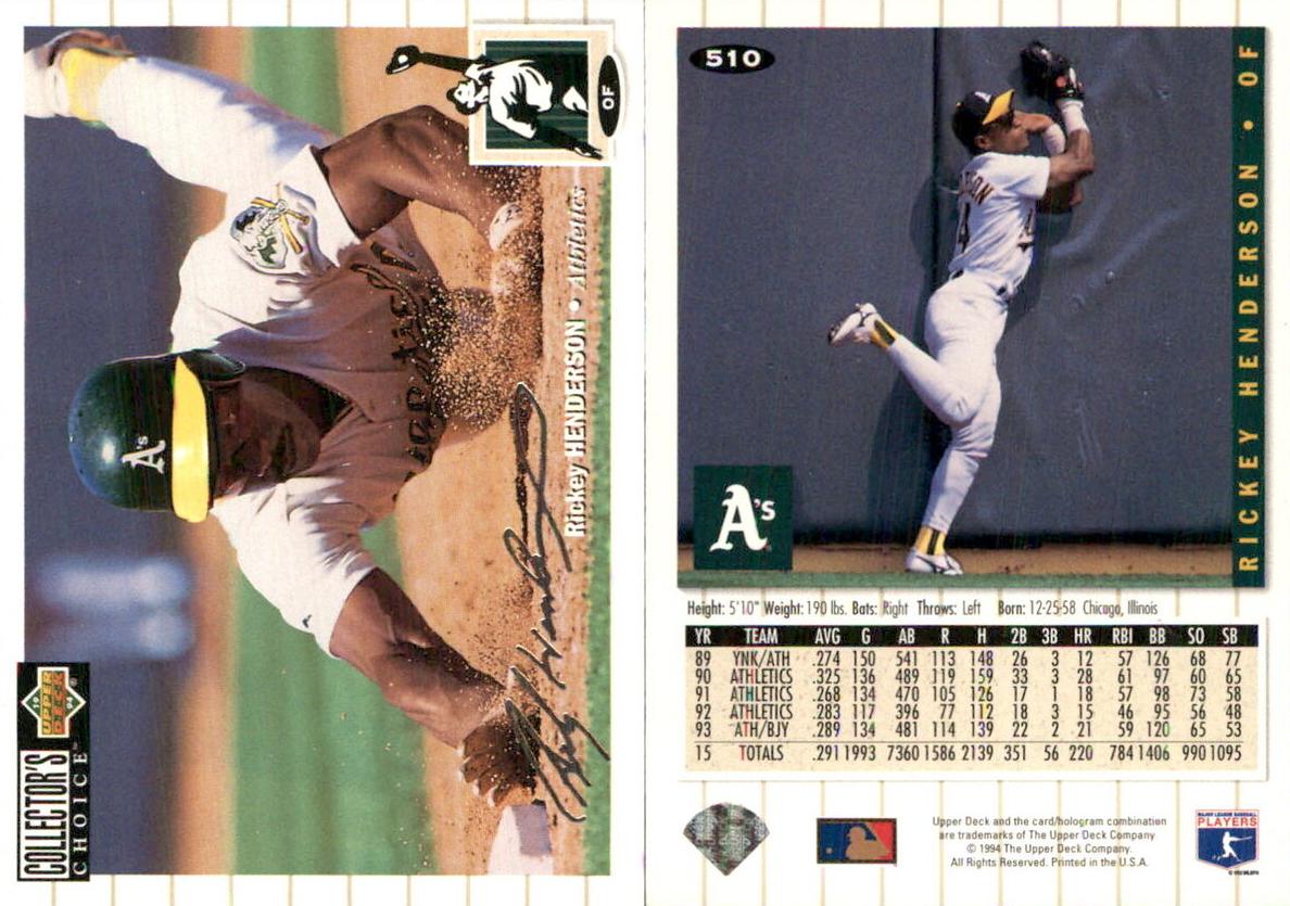 1994 Upper Deck Collector's Choice Baseball Rickey Henderson #510 PSA 9
