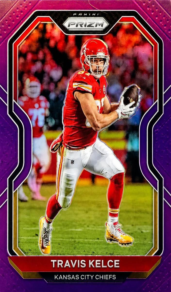 2020 Panini Prizm Football Purple Prizm Travis Kelce #122 PSA 9