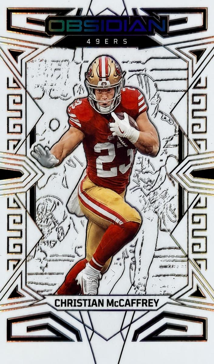2023 Panini Obsidian Football Electric Etch Contra Christian McCaffrey #86 SGC 9.5
