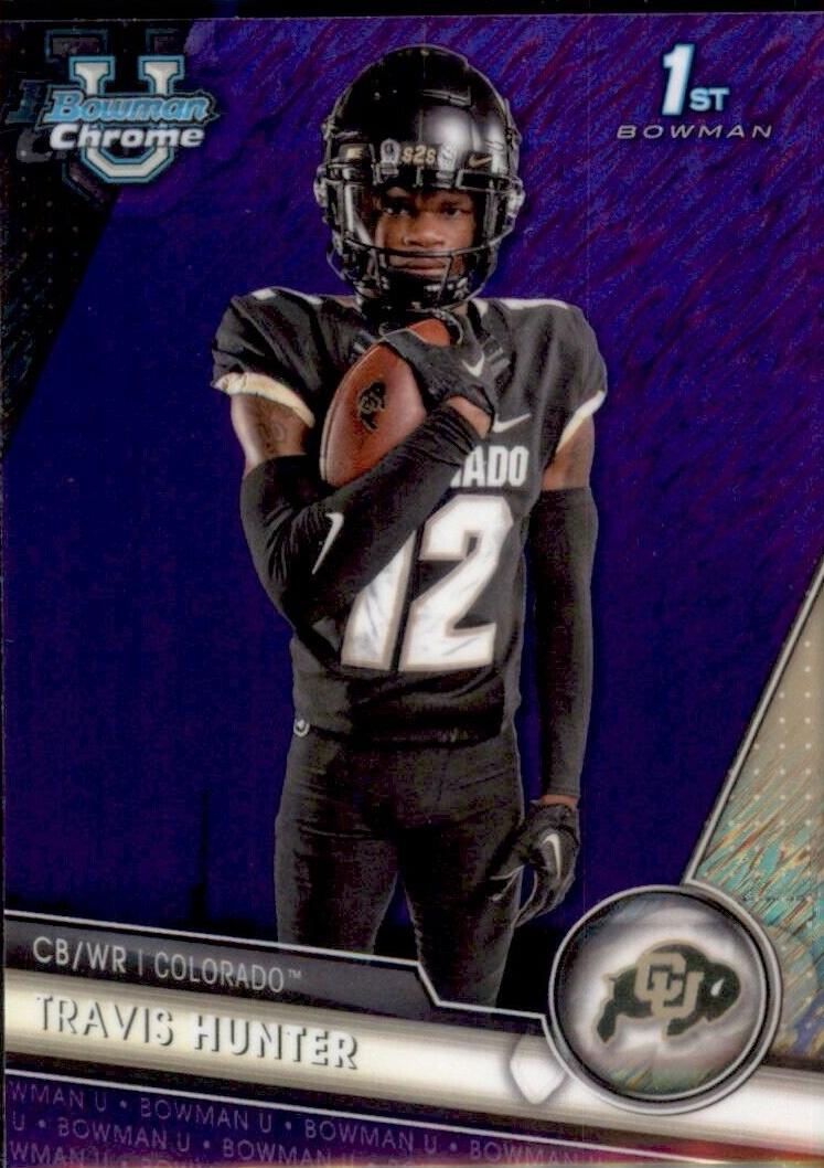 2023 Bowman Chrome University Football Purple Shimmer Refractor Travis Hunter #36 PSA 10