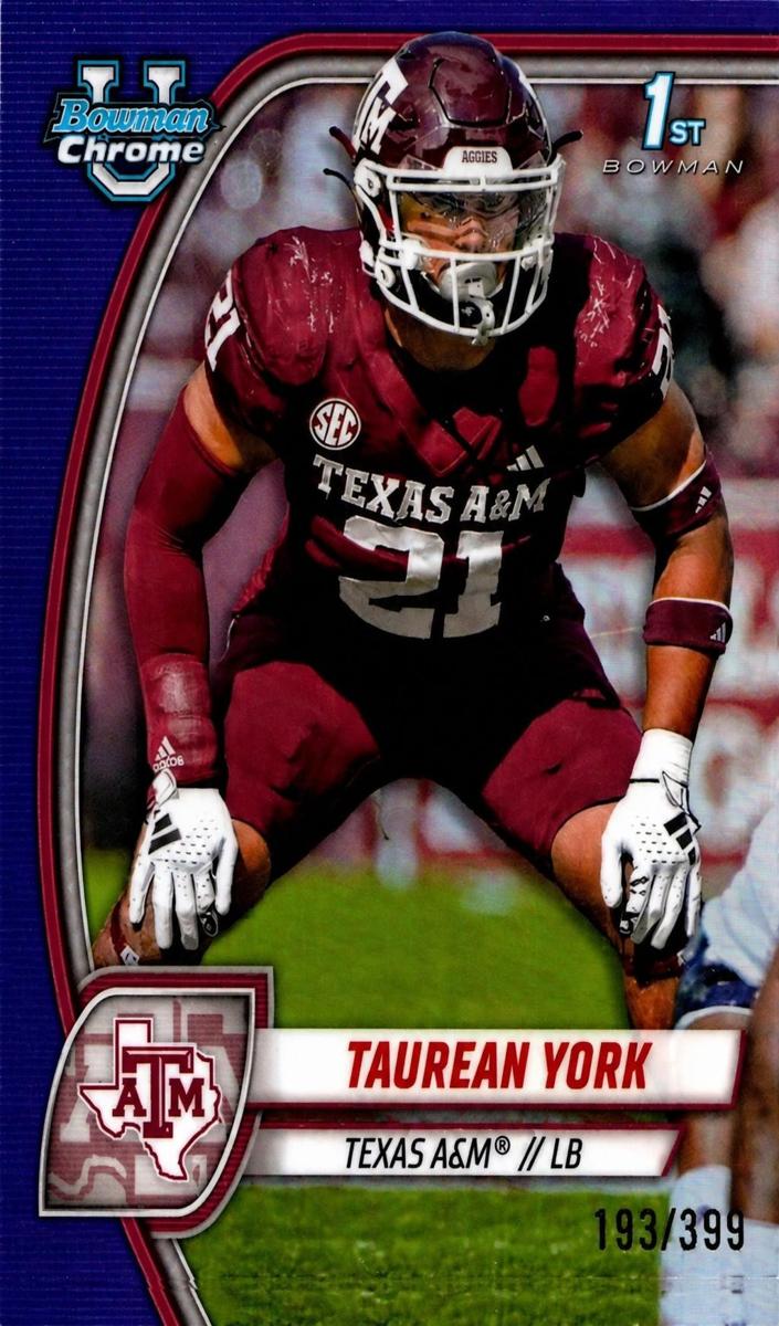 2024 Bowman Chrome University Football Purple Refractor Taurean York #168