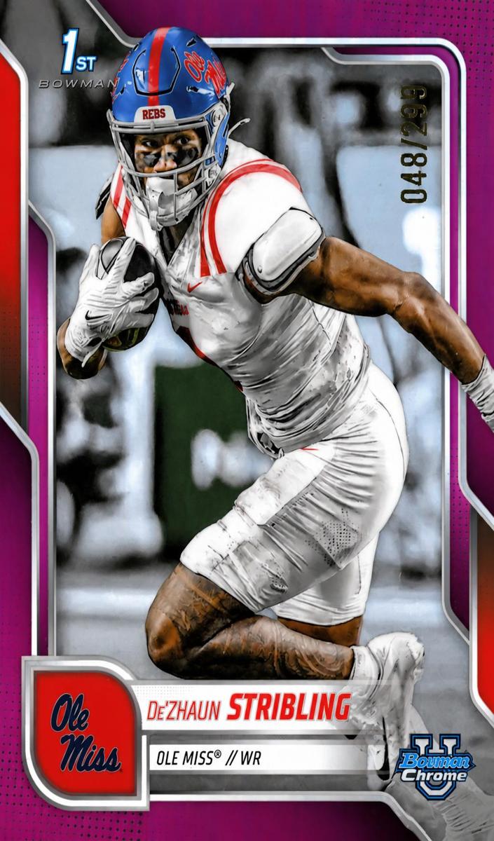2025 Bowman Chrome University Football Fuchsia Refractor De'Zhaun Stribling #182