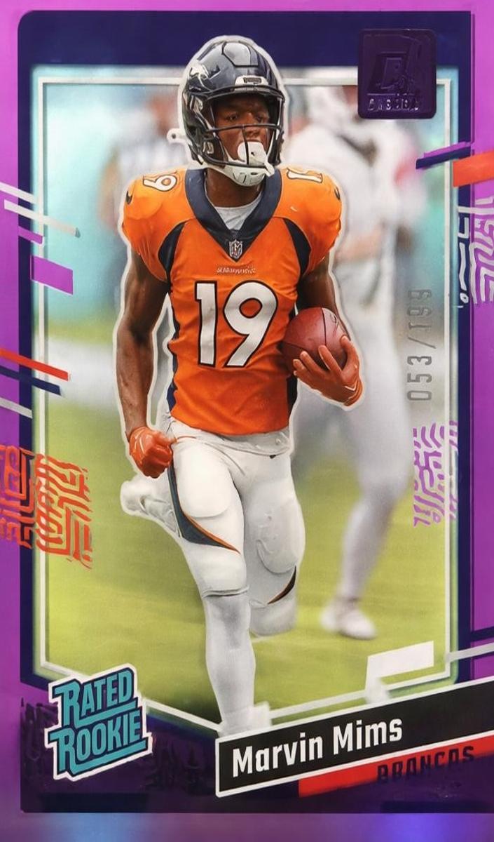 2023 Panini Clearly Donruss Football Purple Marvin Mims #74 PSA 10