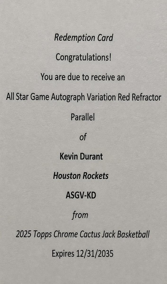 2025 Topps Chrome Cactus Jack X NBA All-Star Game Basketball Red Refractor Kevin Durant #ASGV-KD
