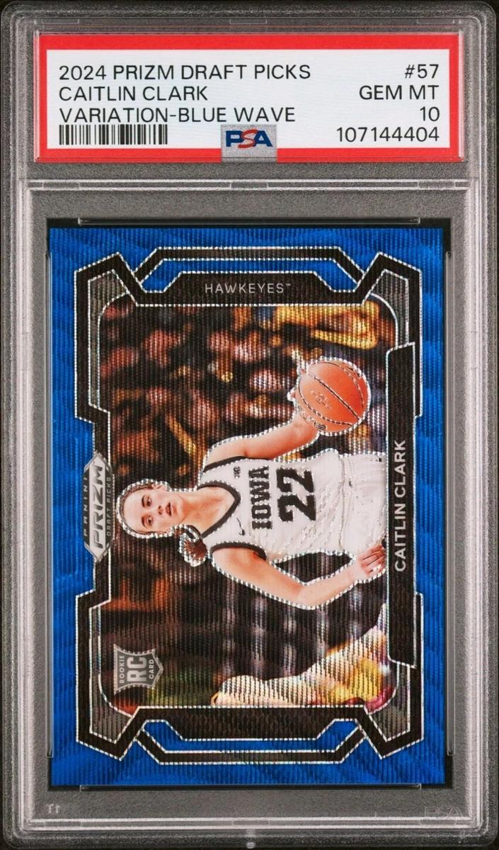 2024 Panini Prizm Draft Picks Basketball Blue Wave Caitlin Clark #57 PSA 9